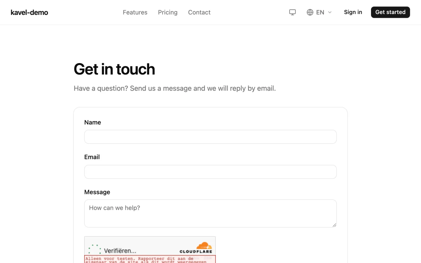 The scaffolded contact form